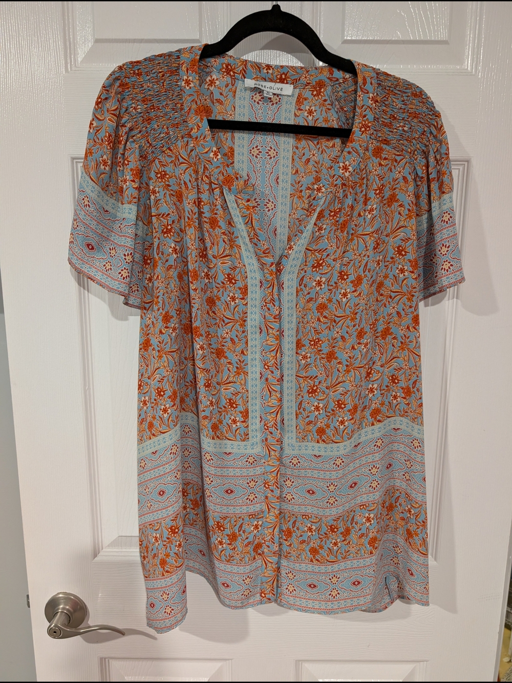 Rose & Olive Light Blue & Orange Floral Boho Tunic in Size 2X